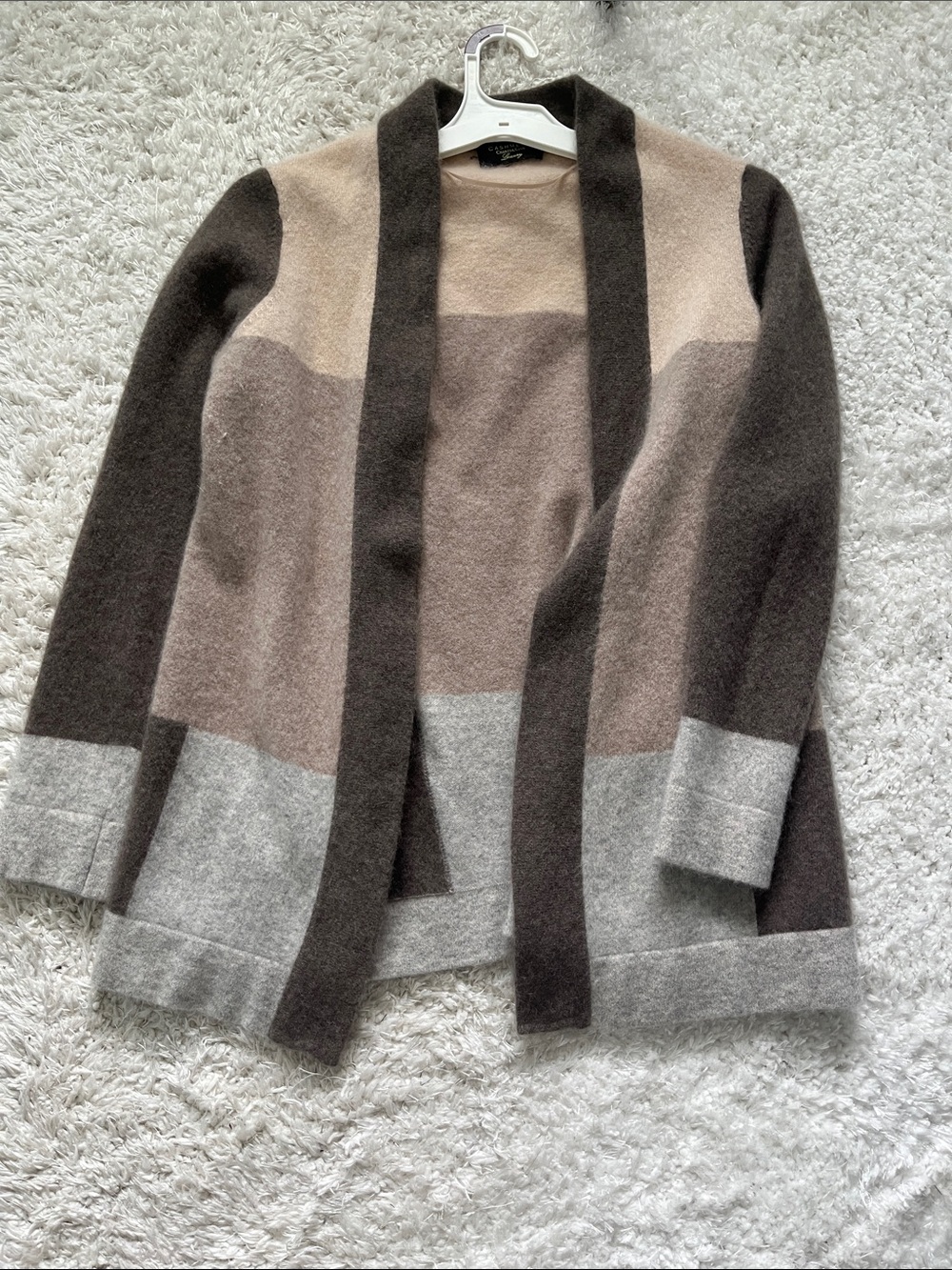 Charter Club Brown, Taupe & Light Gray Colorblock Open-Front Cardigan